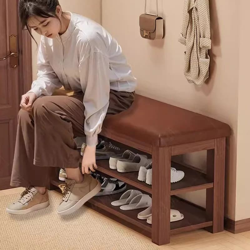 Organisateur de banc, meuble de rangement pour chaussures, étagère à chaussures mobile de luxe en bois pour salon, mobilier d'hôtel