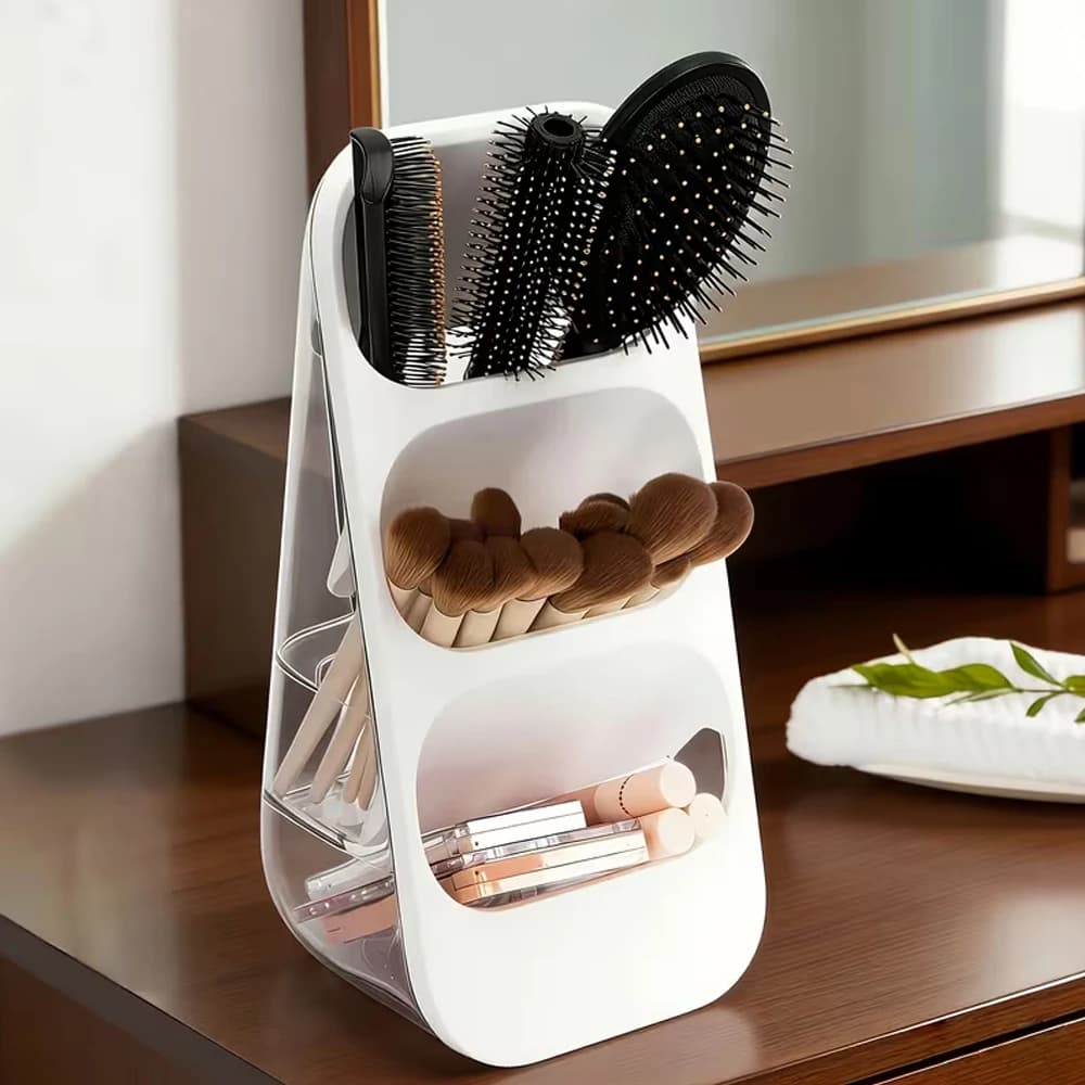 Boîte de rangement pour cosmétiques de bureau, organiseur de pinceaux de maquillage, support de rangement de grande capacité pour comptoir, adapté pour la table de maquillage, la salle de bain, la cha