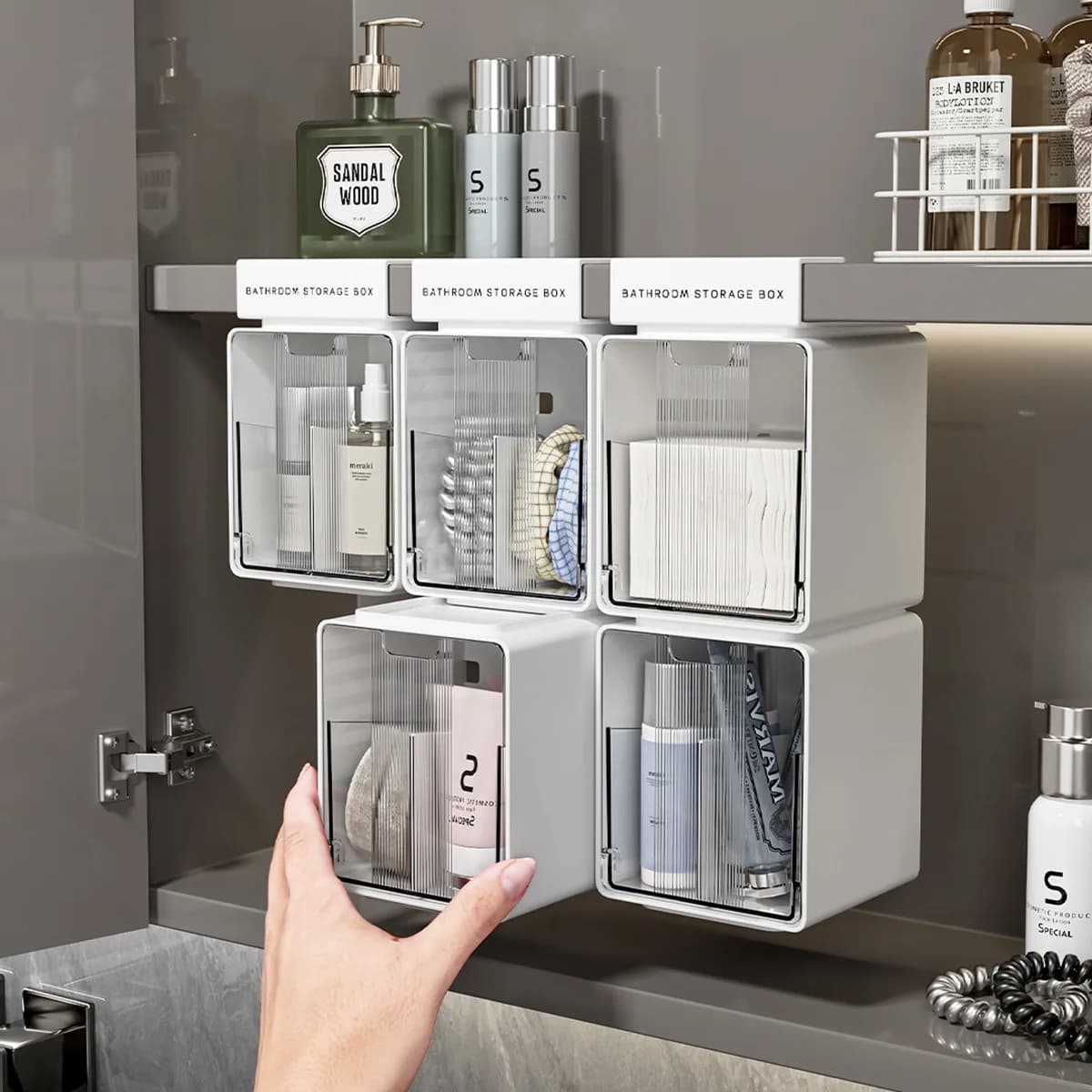 Boîte de rangement à suspendre/à accrocher. Armoire à miroir connectée à une boîte de rangement cosmétique. Boîte de rangement pour coton-tiges. Convient pour la salle de bain