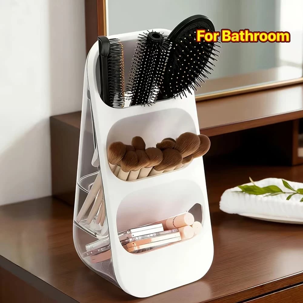 Boîte de rangement pour cosmétiques de bureau, organiseur de pinceaux de maquillage, support de rangement de grande capacité pour comptoir, adapté pour la table de maquillage, la salle de bain, la cha