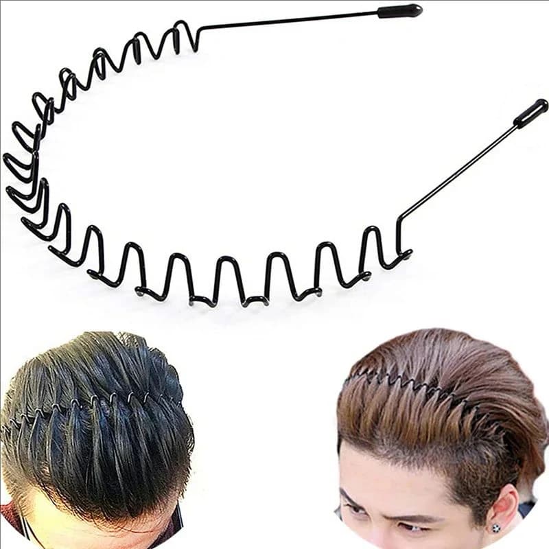 Bandeau Cheveux Métallique Tendance pour Hommes et Femmes, Unisexe, Noir Ondulé, Serre-tête Sportif, Accessoire Cheveux