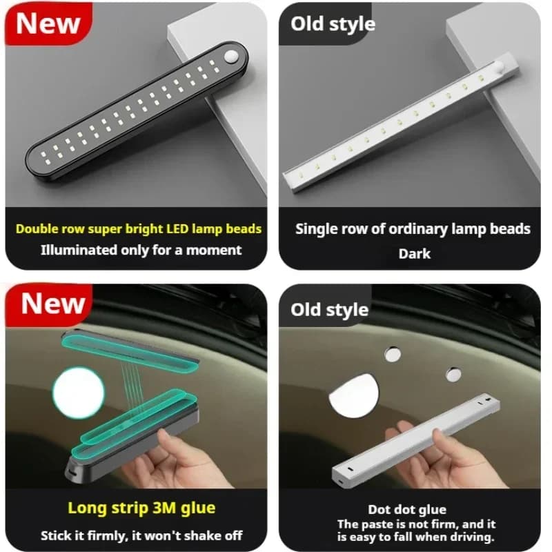 Lumière de capteur de coffre de voiture pour capot de plancher, aste par USB, barre lumineuse à induction automatique, lampe magnétique à mode de détection mauale