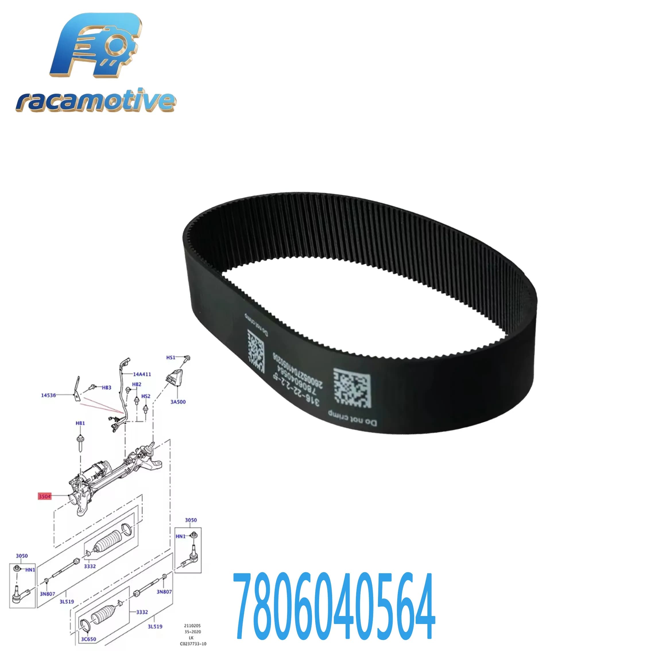 7806040564 LR088698 LR052324 Convient pour Tesla Model S/X 2012-2016, Range Rover 2016-2019 316-22-2.2-5 °   Courroie de crémaillère de direction.