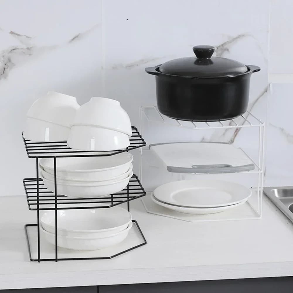 Étagère d'angle de rangement de cuisine, Pot d'assaisonnement, bol, plat, verres, organisateur de comptoir, support de maquillage cosmétique amovible à 3 niveaux