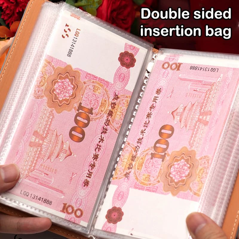 Livre de rangement de billets de banque en cuir PU, organisateur multifonction pour les collectionneurs pouvant contenir 100 billets avec pochettes pour cartes de timbres Photo
