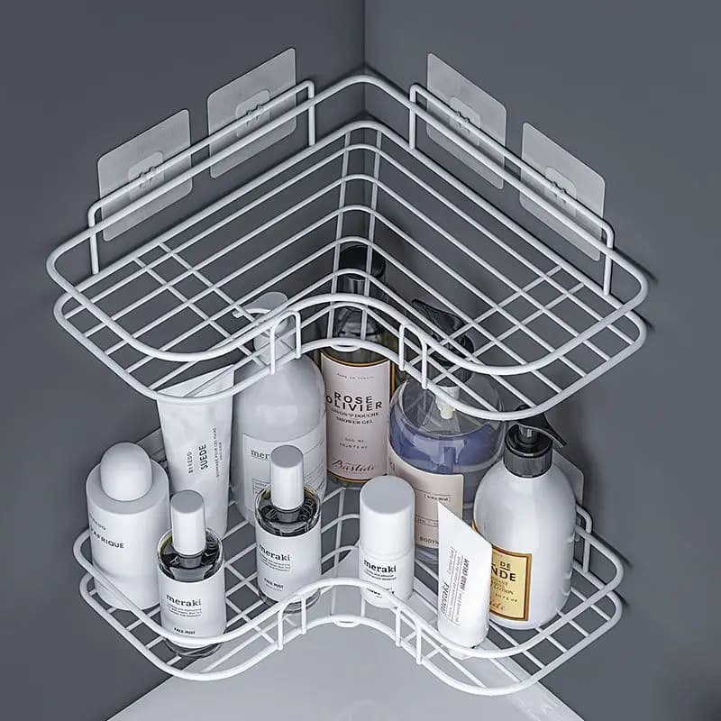 Étagères de rangement d'angle de salle de bains, support mural pour shampoing, panier de vidange de douche en fer, organisateur sans poinçon, accessoires de bain
