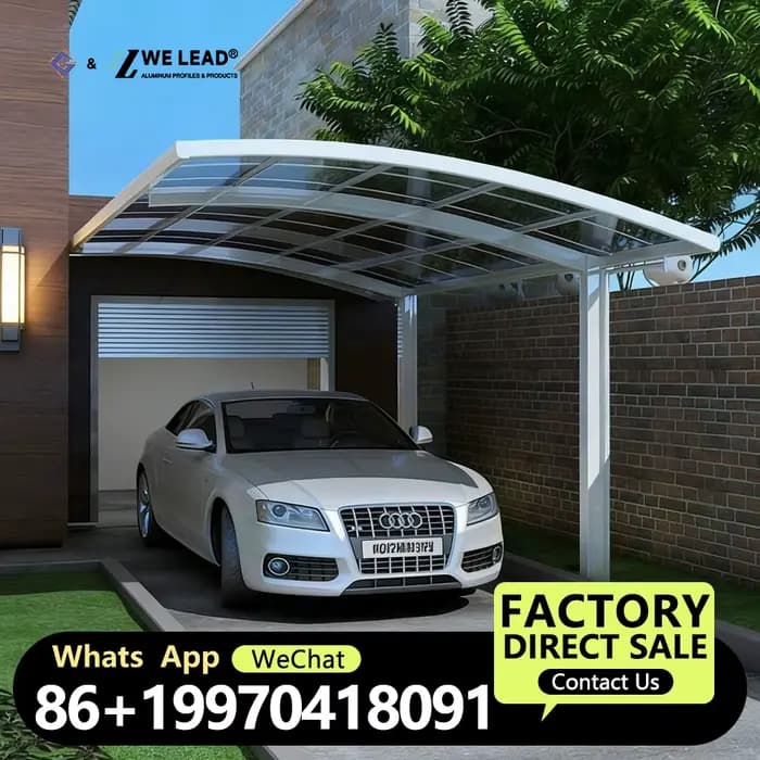 Carport en aluminium en porte-à-faux personnalisé 5x3m, avec toit en Polycarbonate, imperméable, rés