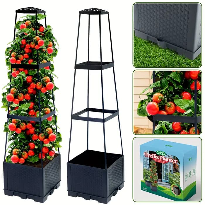 Boîte de plantation de tomates de 44.8 pouces avec cadre d'escalade, Cage à tomates auto-arrosage, S