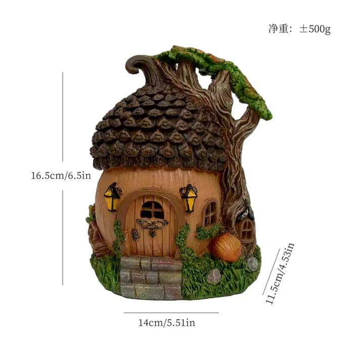Maison de jardin féérique solaire avec lumières LED, statue de gnomes en résine en forme de gland, d