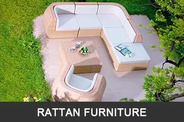 Ensembles de table et de chaises en osier de jardin extérieur en rotin en plastique imperméable pour villa et cour