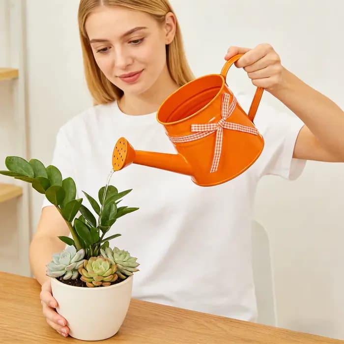 Mini arrosoir 1L en métal avec tête de pulvérisation et ruban à carreaux