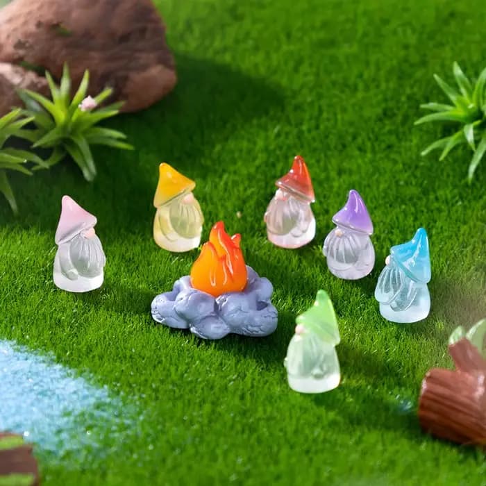 6 mini-gnomes lumineux pour jardin féerique