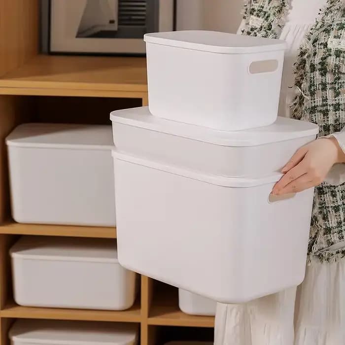 Boîte de rangement d'articles divers de bureau avec couvercle, armoire, tiroir à vêtements, panier de rangement en plastique, conteneur organisateur pour cosmétiques petites choses