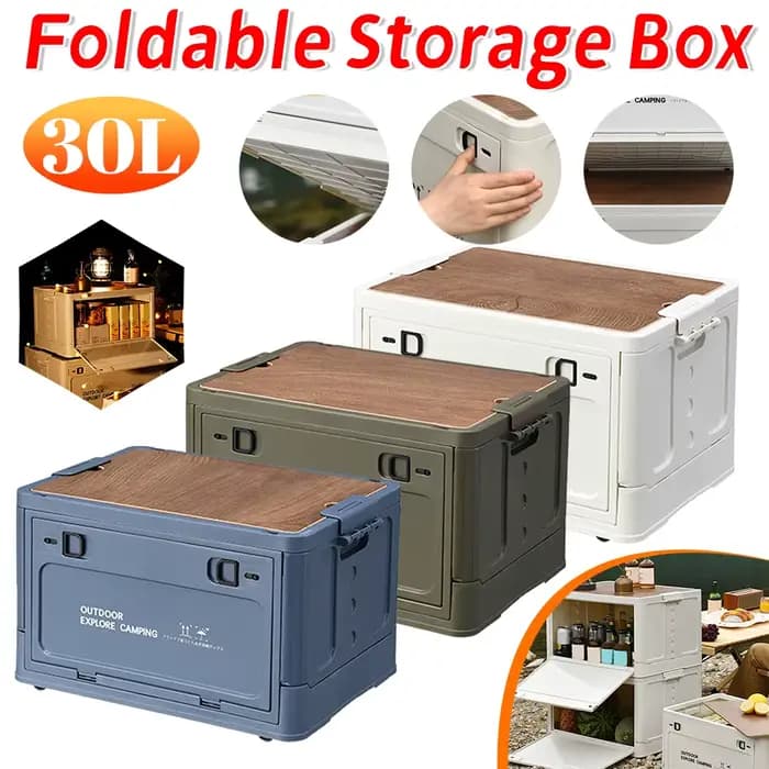 Bac de rangement pliable extérieur 20/30 avec couvercle en bois