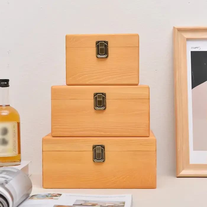 Boîte de rangement en bois de pin S/M/L