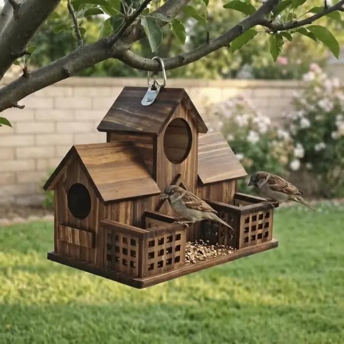 Nichoir en bois imperméable style rustique avec plusieurs trous