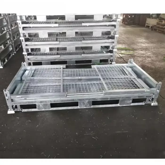 Cage de rangement double galvanisée empilable pliante de conception de réseau de transport
