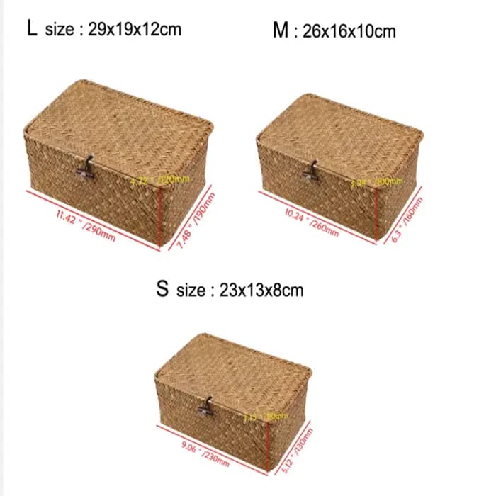 Panier de rangement en osier tissé avec couvercle