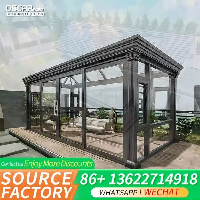 Véranda murale en aluminium sur mesure avec cloison en verre pour patio et jardin en hiver, idéale pour cour arrière, balcon, terrasse, véranda