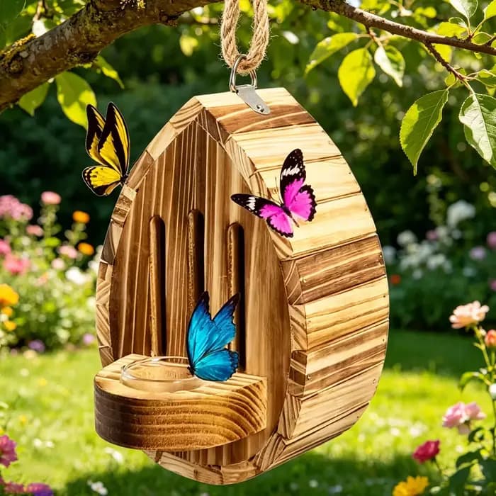 Maison pour papillons en bois en forme de larme