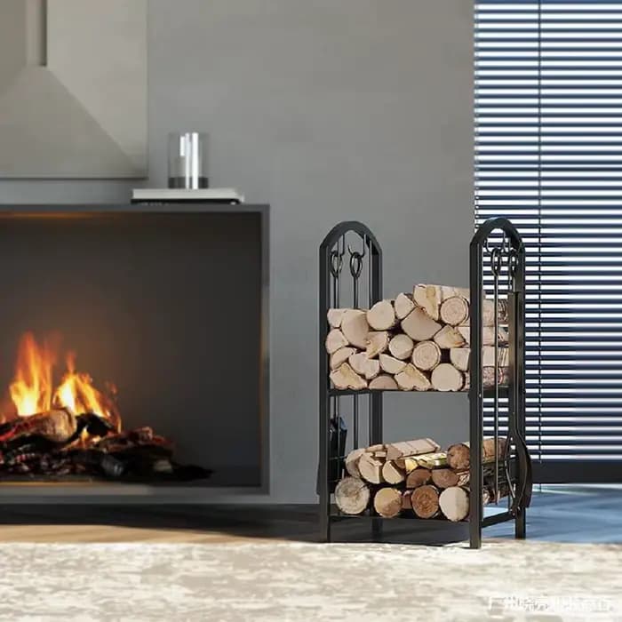 Support de stockage de bois de chauffage en fer forgé noir