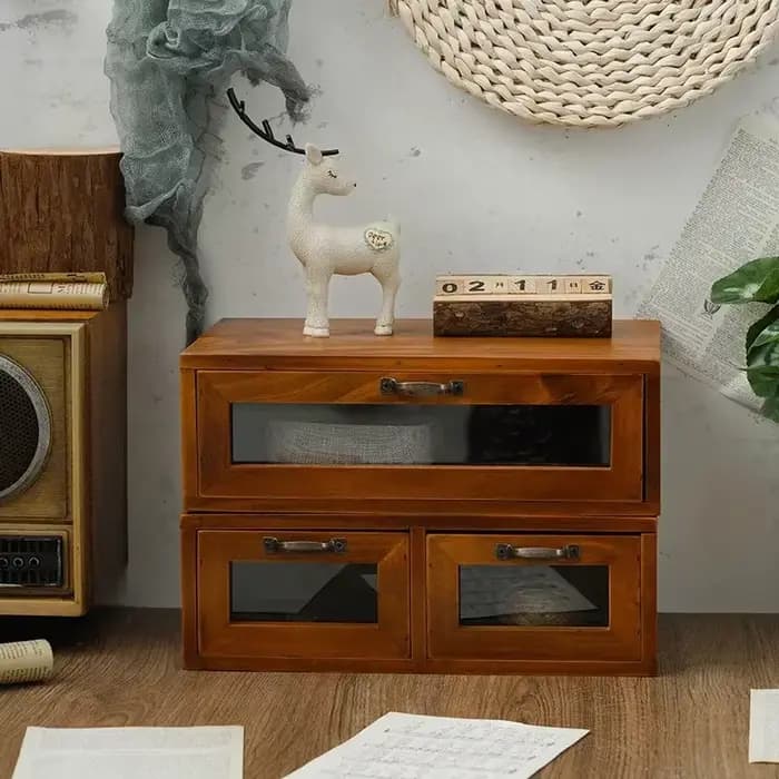 Boîte de rangement à tiroirs en bois – Organiseur de bureau