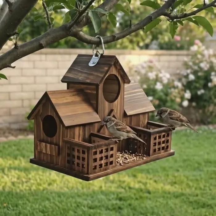 Nichoir en bois imperméable style rustique avec plusieurs trous