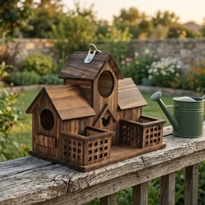 Nichoir en bois imperméable style rustique avec plusieurs trous