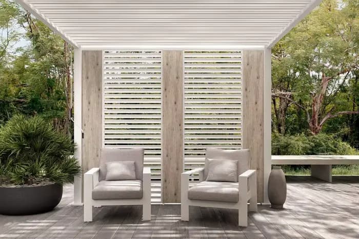 Pergola à persiennes en métal avec toit motorisé et lumières LED – Housse de patio de jardin extérieure étanche avec télécommande