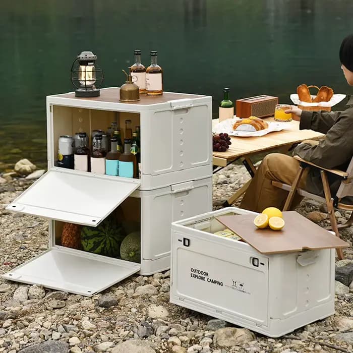 Bac de rangement pliable extérieur 20/30 avec couvercle en bois