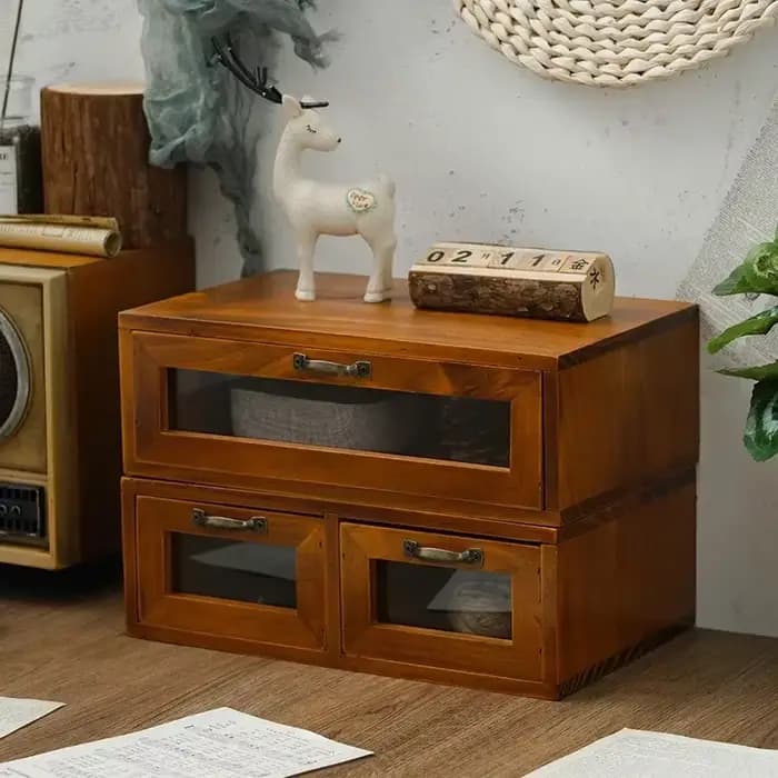 Boîte de rangement à tiroirs en bois – Organiseur de bureau