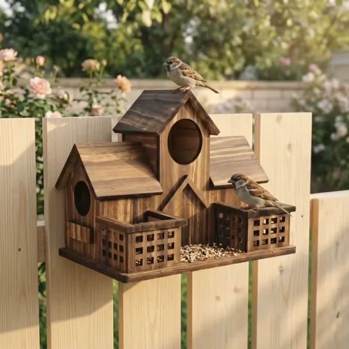 Nichoir en bois imperméable style rustique avec plusieurs trous