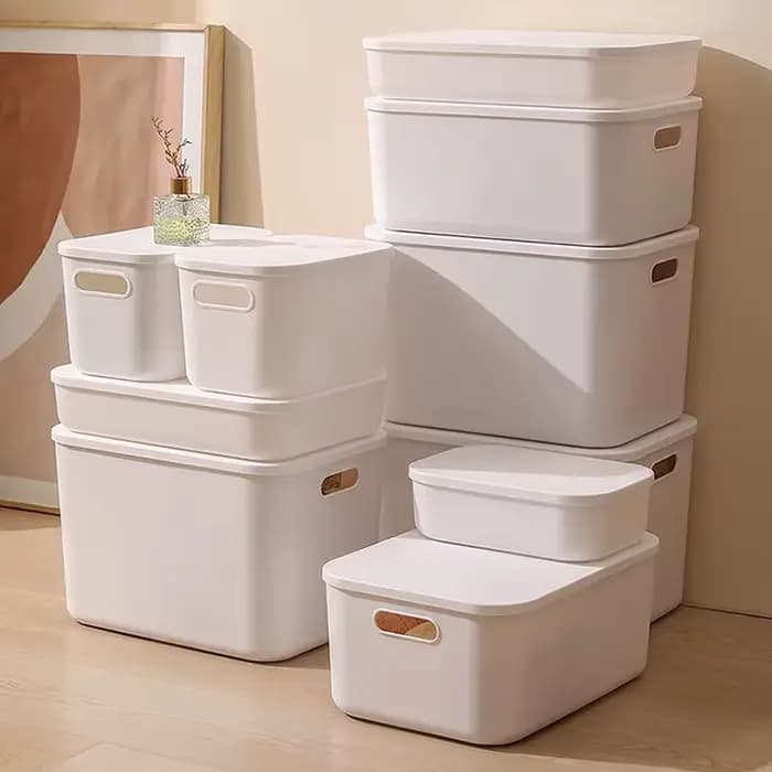 Boîte de rangement d'articles divers de bureau avec couvercle, armoire, tiroir à vêtements, panier de rangement en plastique, conteneur organisateur pour cosmétiques petites choses