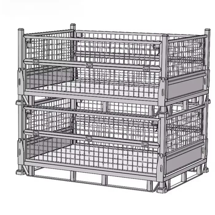 Cage de rangement double galvanisée empilable pliante de conception de réseau de transport