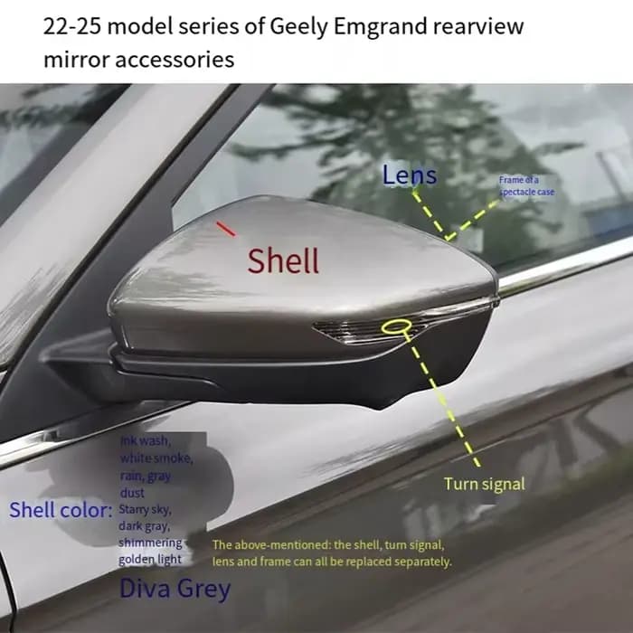 Pour Geely Emgrand / Vision S1 2018–2025 – Boîtier de rétroviseur extérieur de voiture avec lentille