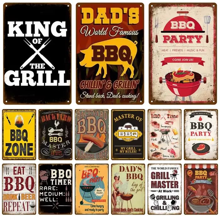 Plaque Métallique Rétro Vintage 'Grill King' pour BBQ de Jardin