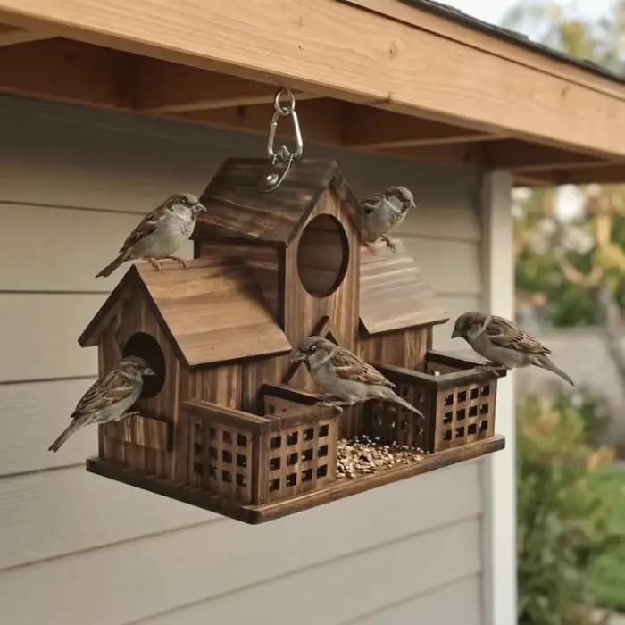 Nichoir en bois imperméable style rustique avec plusieurs trous