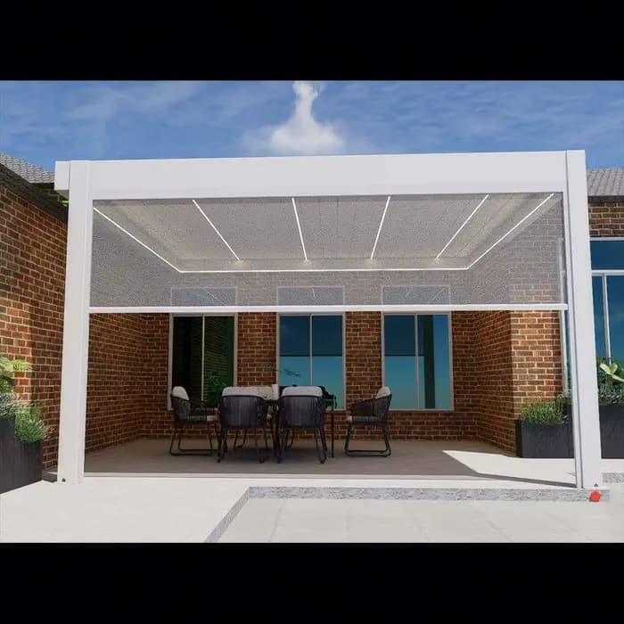 Pergola à persiennes en métal avec toit motorisé et lumières LED – Housse de patio de jardin extérieure étanche avec télécommande