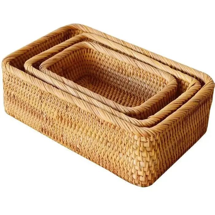 Panier de rangement rectangulaire en rotin et osier