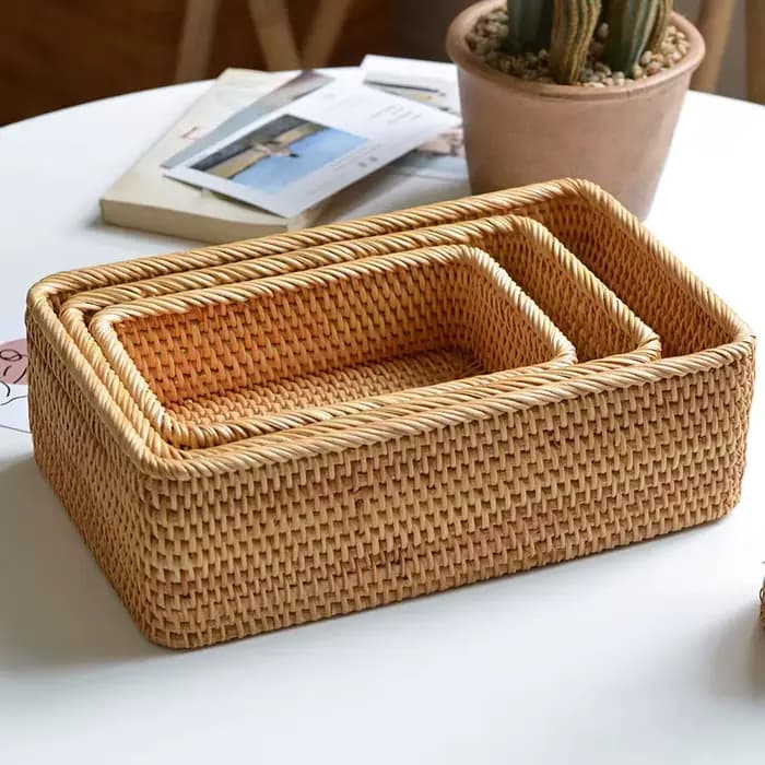 Mir rectangulaire en rotin tissé à la main