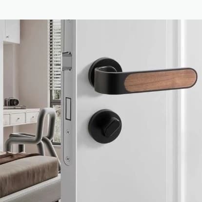 Serrure de porte universelle en métal à poignée en bois, silencieuse, pour usage domestique, sécurit