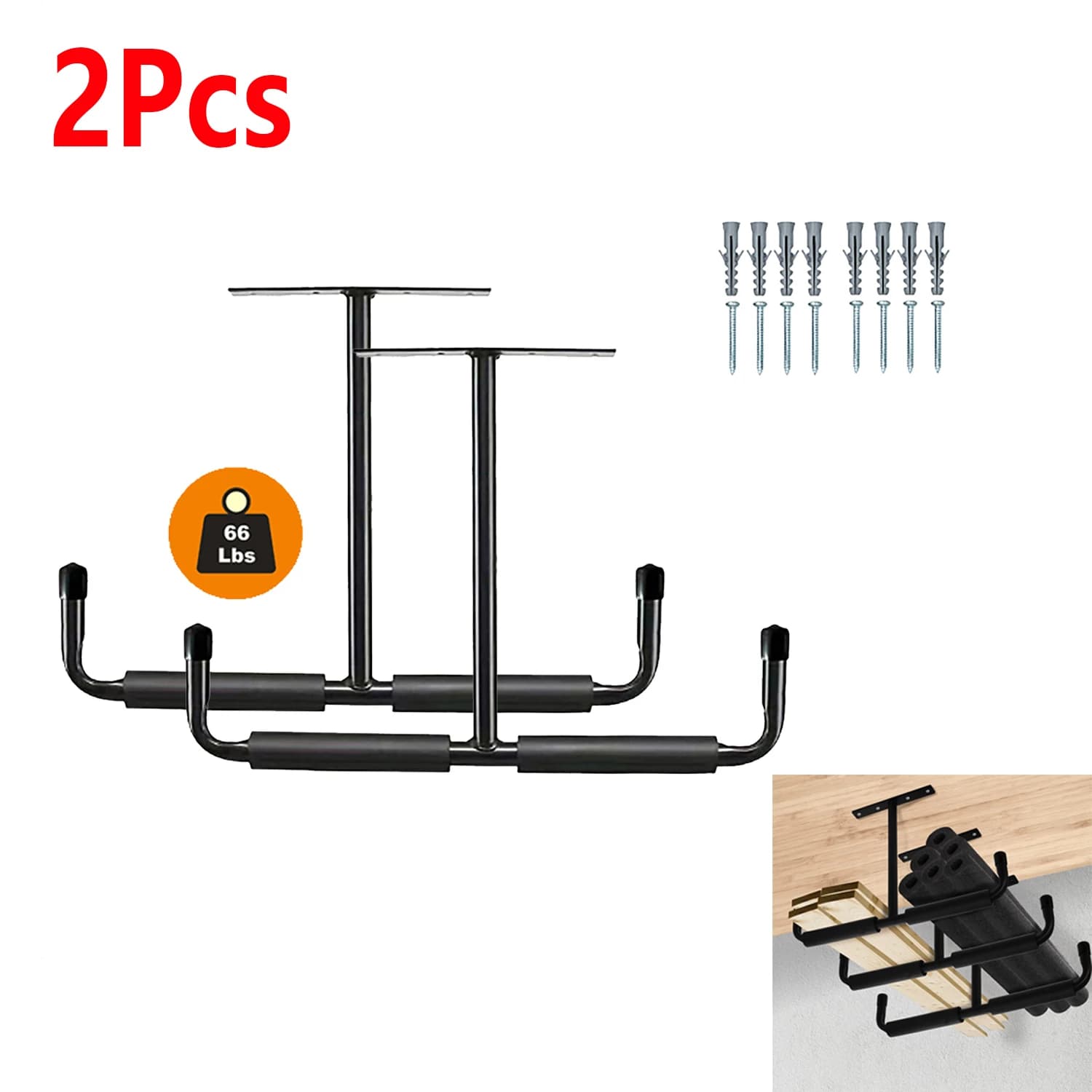 1/2/4 crochets de rangement robustes pour garage, installation au plafond pour suspendre échelles, t