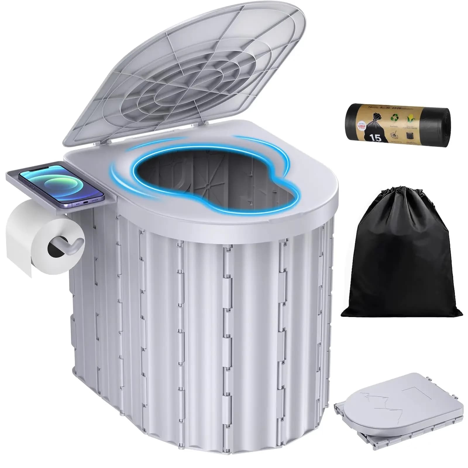 Toilette de camping, toilette pliante portable, pot de toilette compact pour voiture, adapté au camping, à la randonnée, aux camions, aux camping-cars et à la plage