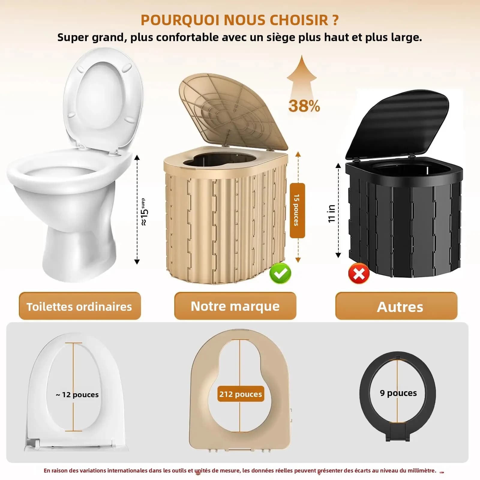 Toilette de camping, toilette pliante portable, pot de toilette compact pour voiture, adapté au camping, à la randonnée, aux camions, aux camping-cars et à la plage