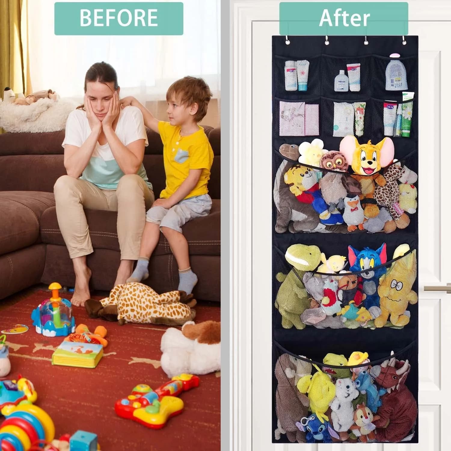 Sac de rangement suspendu pour portes, organisateur pour peluches, jouets pour bébés, filet de rangement suspendu pour jouets en peluche/hamac