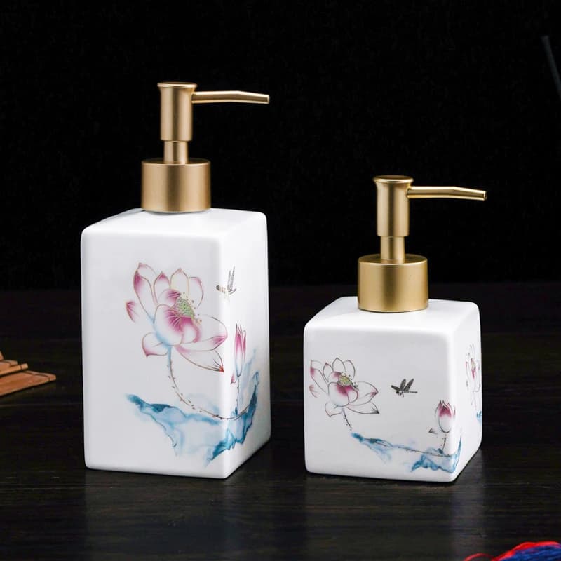 Bouteille de rangement en céramique pour shampooing et cosmétique, récipient bleu et blanc, table de lavage, accessoires pour hommes, 300ml