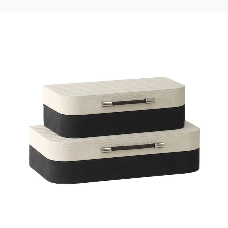 Boîte de rangement en bois et cuir, boîte rectangulaire en bois, organisateur de rangement, ornement de bureau, boîtes à bijoux, organisateur de maquillage, bac de rangement