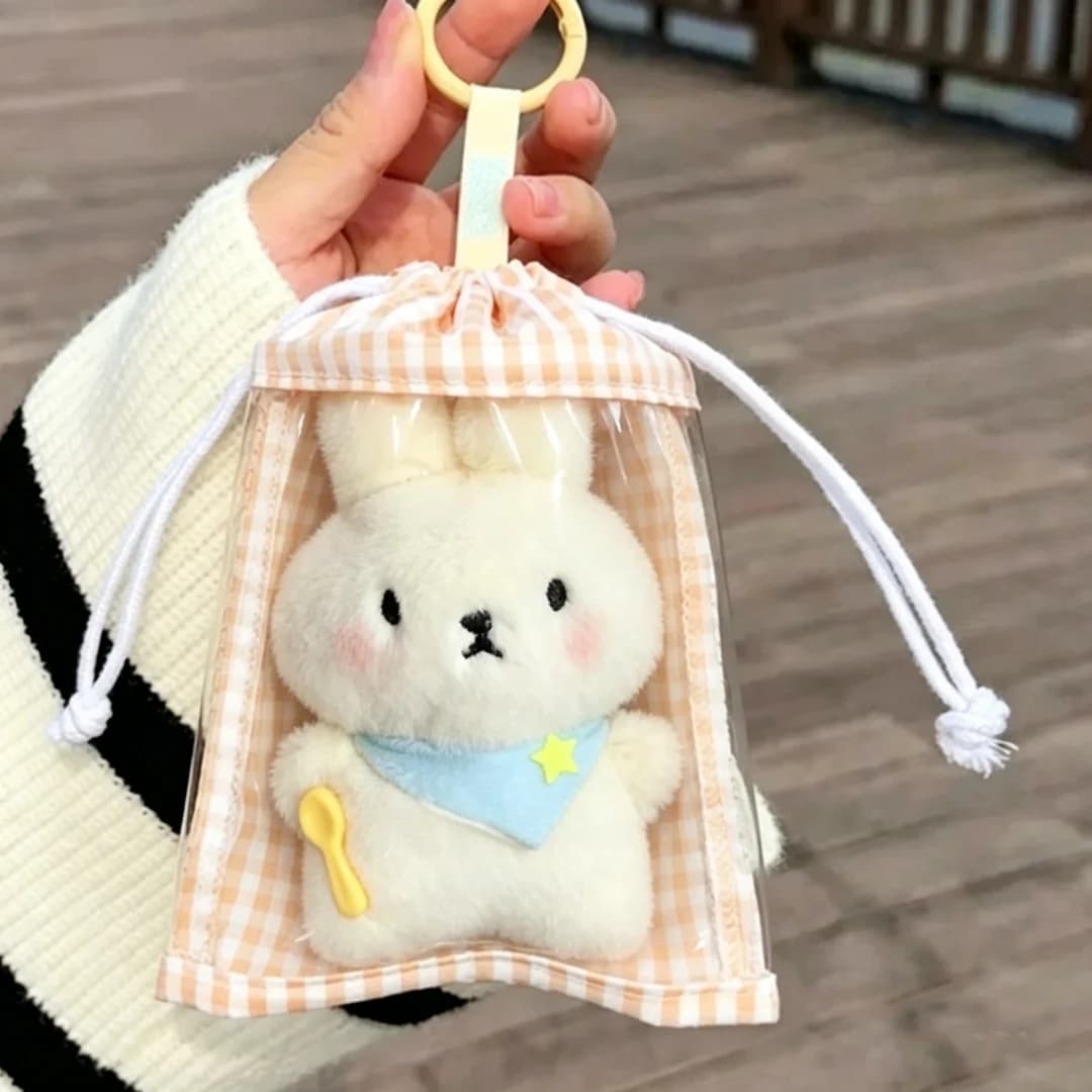 Sac de présentation pour jouets en peluche, sac de rangement à cordon de serrage à motif quadrillé visible, housse de protection anti-poussière, adapté au rangement des poupées en peluche, sac de tran