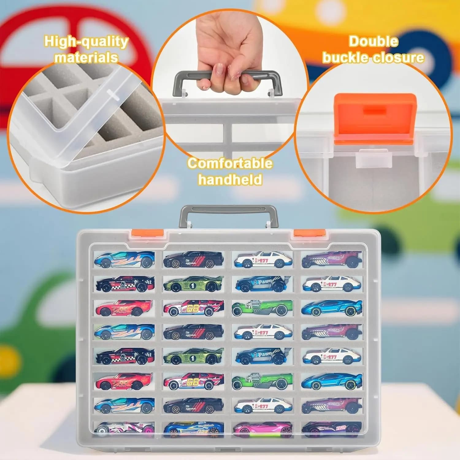 Organisateur de rangement pour voitures miniatures : 32 emplacements en mousse, vitrine 1/64 pour Hot Wheels/Matchbox/autres. Support mural pour voitures miniatures