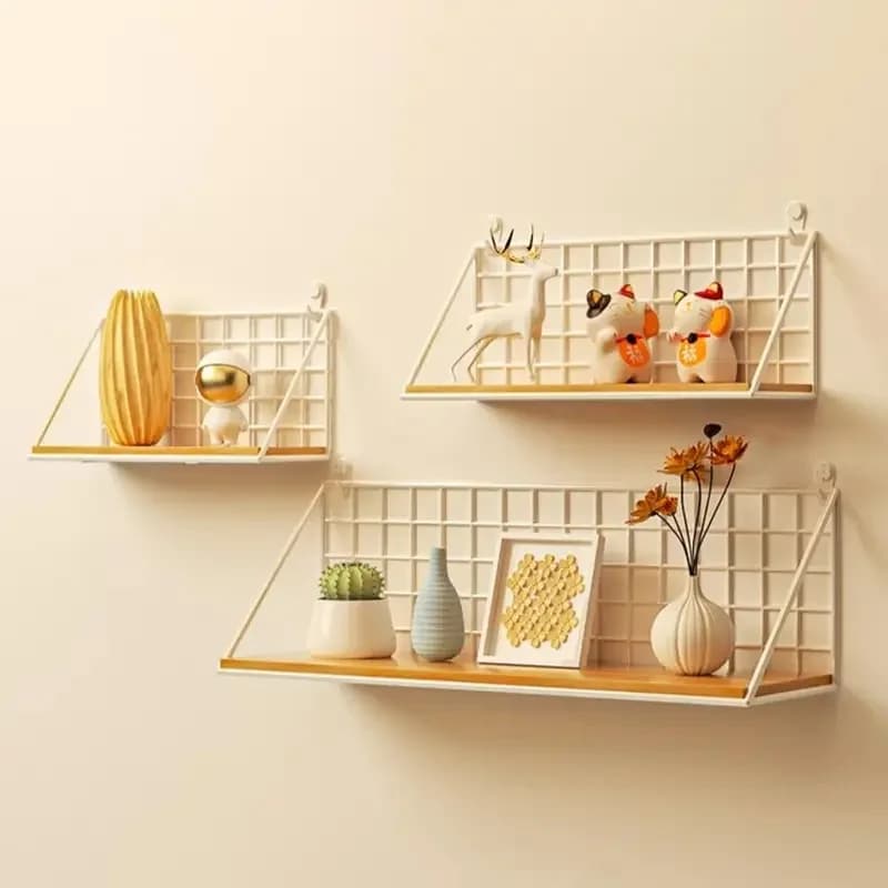 Étagère murale en bois avec panier de rangement, installation sans perçage, idéale pour l'organisation de la chambre et du salon